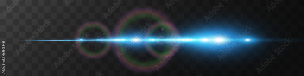 Obraz premium Blue horizontal glow effects resembling stars or suns with radiant highlights. Features light energy explosions and flares. Vector artwork ideal for digital, abstract, or futuristic designs.
