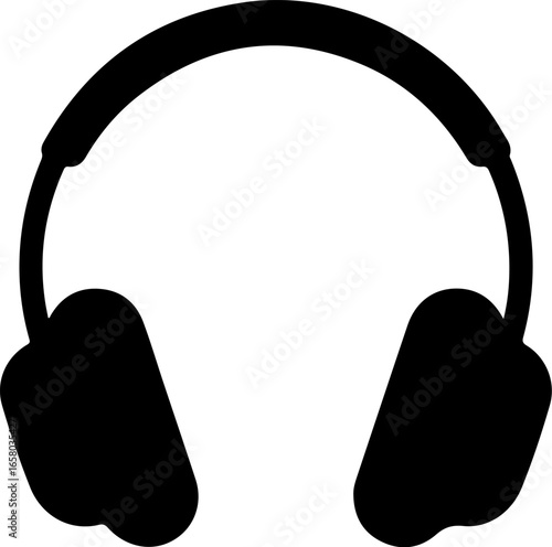 Simple black silhouette of headphones on a white background