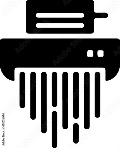 Black silhouette of a paper shredder destroying documents