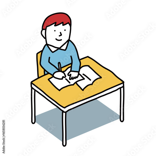 教室で授業を受けるクラスメイトのイラスト　自習する中学生・高校生