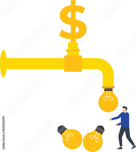 Businessman holding a bucket to get ideas flowing from the tap.businessman accepting new ideas, Hand open for new ideas, Inspiring business leaders' minds

