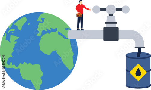 Earth tap or faucet with a drop of petroleum.Drilling oil, world of investment.

