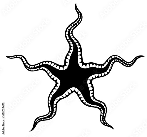 Toothed Abyss Seal alien starfish creature with tentacles lined with endless sharp teeth living portal devouring ships energy cosmic horror legend from other dimension