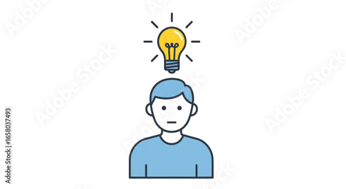 Conceptual Illustration of a Person with a Light Bulb Above, Representing Ideas and Innovation