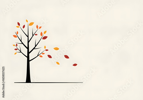 Autumn tree illustration with falling leaves in minimalist style