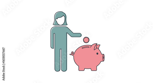 Woman Saving Money Piggy Bank Illustration