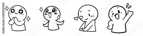 Set of cute emotional character stickers sparkling admiration joy love greeting different expressions