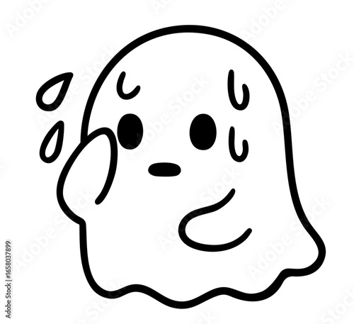 Cute ghost feeling nervous sweating anxious worried emotional scared spirit