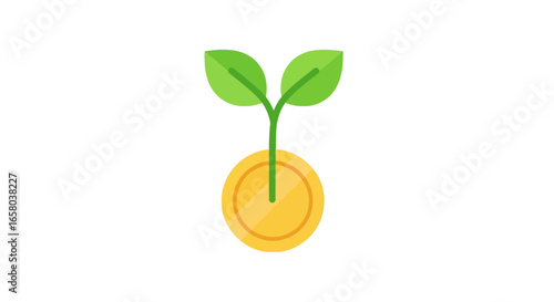 Financial Growth Concept Seedling Growing from a Gold Coin, Representing Investment and Prosperity