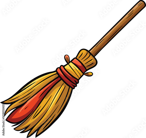 Witch Tools Collection Witch's Flying Broom Cartoon Illustration