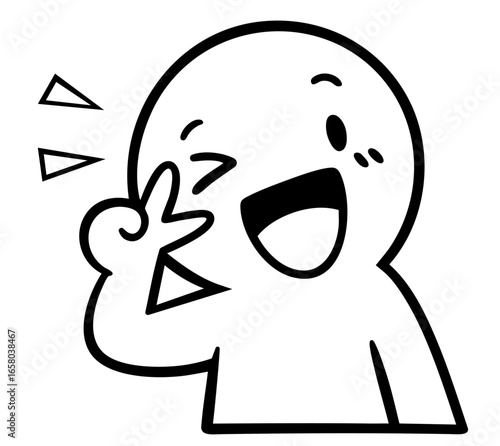 Happy character winking making peace sign