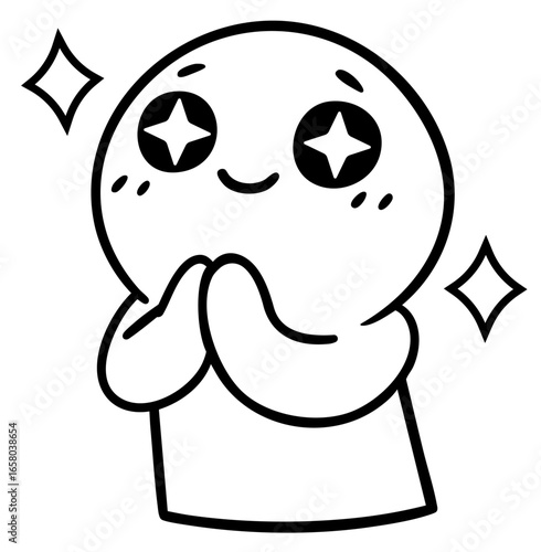 Cute character amazed admiration sparkling eyes emotional wonder joy expression