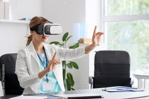 Female doctor in VR glasses...