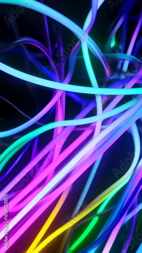 Dynamic Abstract Neon Glowing Wires Intertwined in a Vibrant Futuristic Loop Background