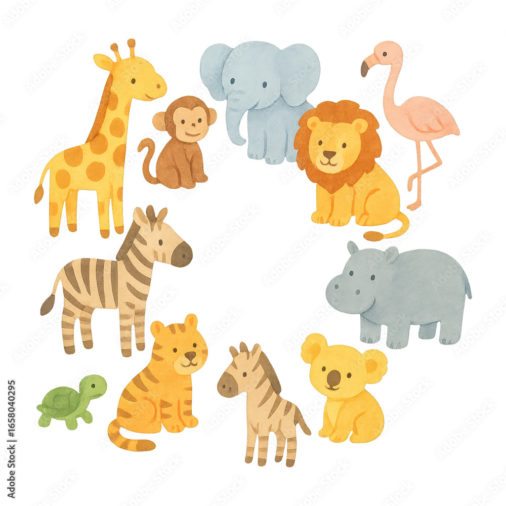 Fototapeta premium PNG Cute watercolor safari animals illustration.