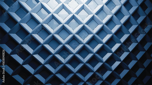 Abstract architectural design of a diamond grid creating depth and geometric patterns