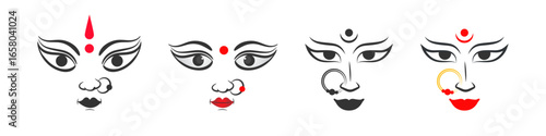Durga Maa Face Illustration for Happy Durga Puja and Navratri Festival Celebration Art
