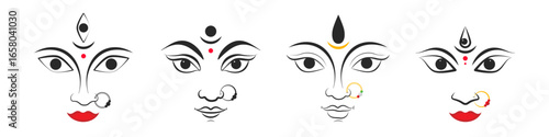 Durga Maa Face Illustration for Happy Durga Puja and Navratri Festival Celebration Art Design