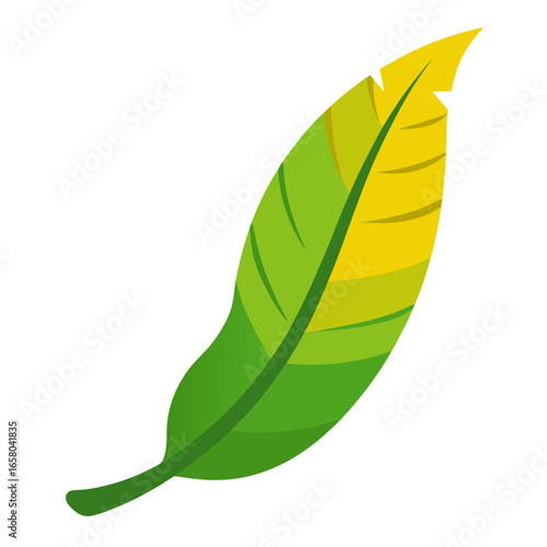 A vibrant realistic illustration of a single lush green banana leaf isolated on a clean bright white background