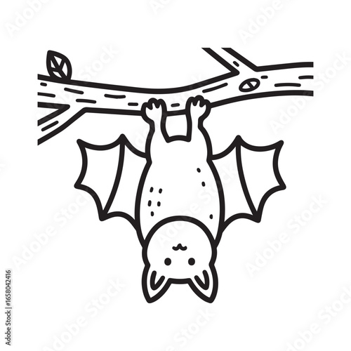  A bat hanging upside down from a branch silhouette vector design.