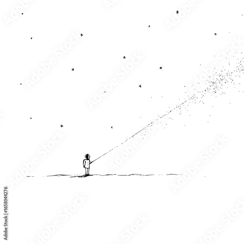 Dreaming of stars and cosmic wonders a child reaching for the universe in the night sky art drawing