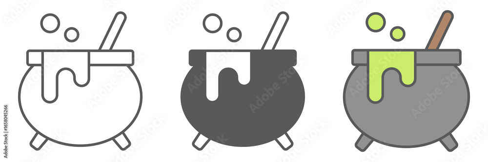 Fototapeta premium Witch cauldron icon collection, holiday and halloween, witch pot vector icon, vector graphics, editable stroke outline sign, eps 10.