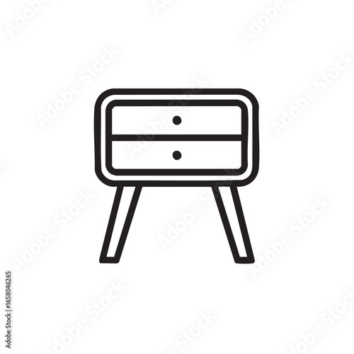 A line drawing of a retro nightstand with drawers.