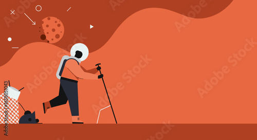 Astronaut explores a red alien landscape with a scientific rover, symbolizing space discovery, future missions, and innovation.