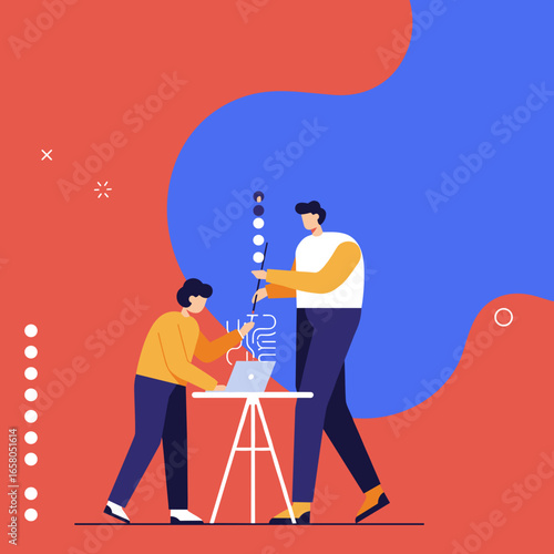 Two colleagues collaborating on a digital project, symbolizing teamwork and innovative solutions in a modern business environment.