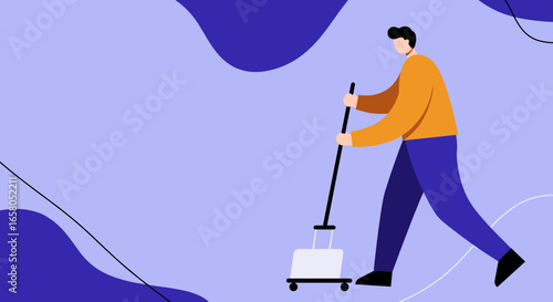 Person using a floor cleaning machine on a vibrant background, symbolizing professional cleaning, home maintenance, or hygiene services.