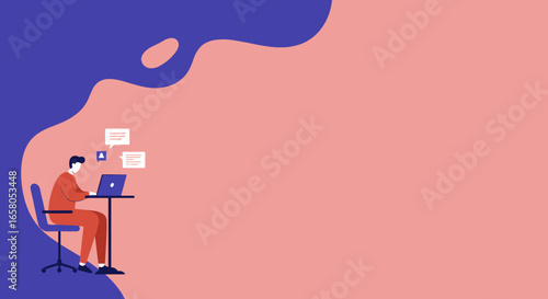 Person working remotely on laptop with chat notifications, symbolizing online communication, e-learning, and digital productivity. Great for business and tech content.