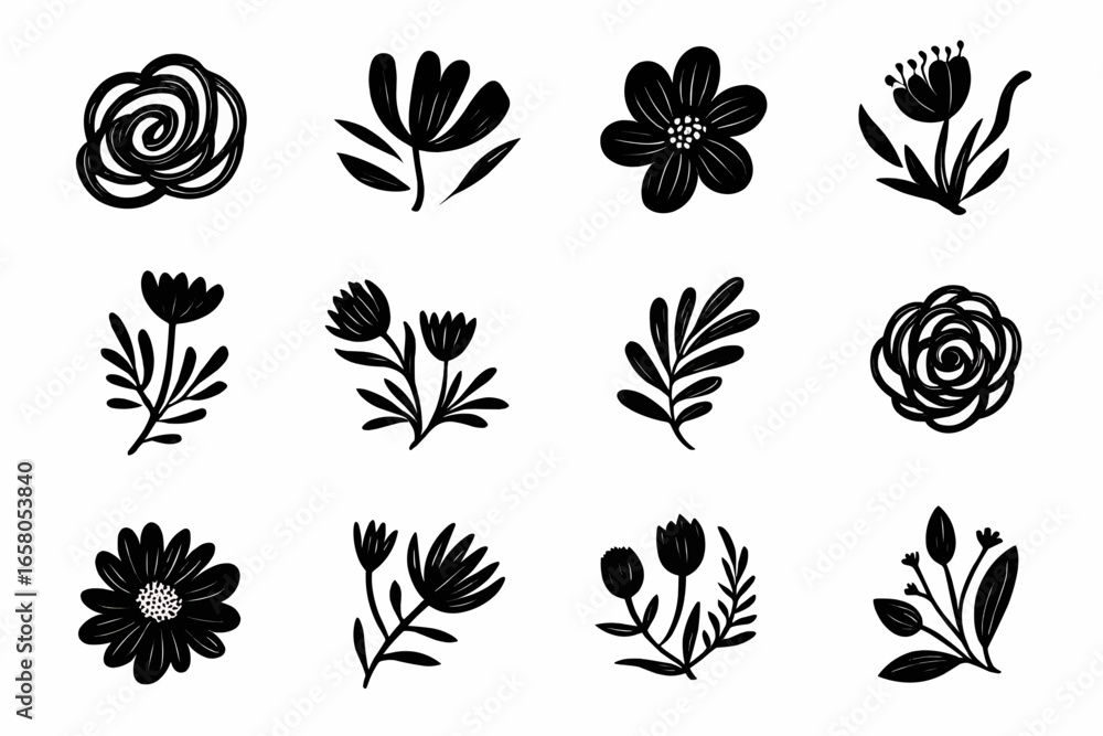 Obraz premium set of black silhouettes of flowers