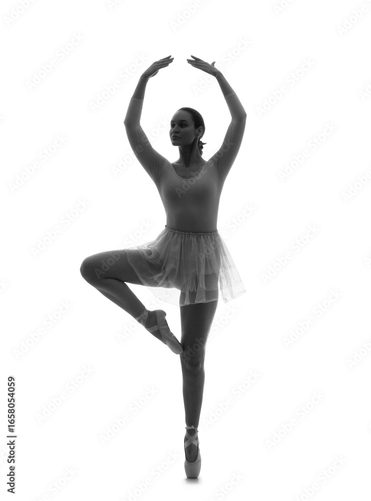 Obraz premium Silhouette of ballerina dancing on white background