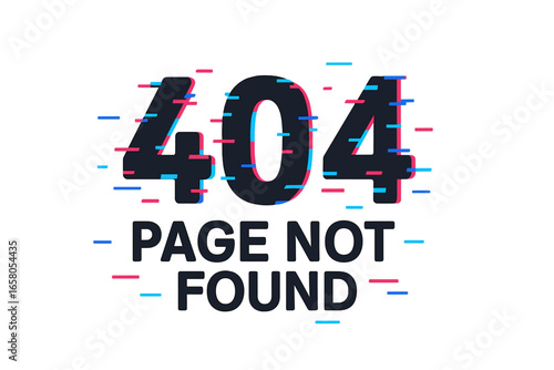 Error 404 page not found concept. Website graphic with modern glitch effect. Internet connection failure or link not working illustration. Digital distortion vector design.