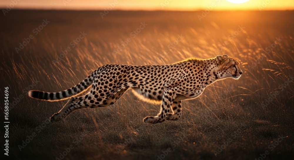 Fototapeta premium Cheetah running at sunset