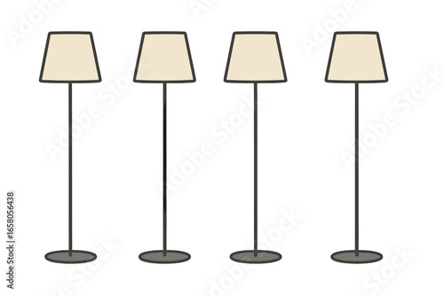 Set of modern floor lamps with elegant, simple design. Minimalistic style interior furniture. Home decor lighting equipment. Vector cartoon illustration isolated on white background.