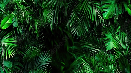 Wallpaper Mural   A close-up of many green palm leaves on a green wall background Torontodigital.ca