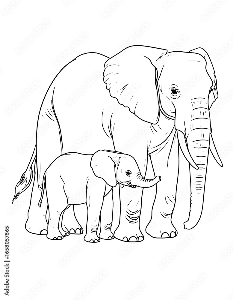 Obraz premium Two elephants, one large and one small, side by side (1)