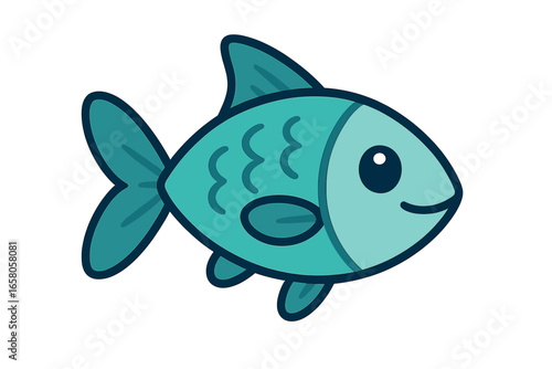 Cute cartoon fish vector illustration. Simple, happy aquatic animal character icon for kids. Marine life, sea creature, or pet shop logo design element on isolated background.