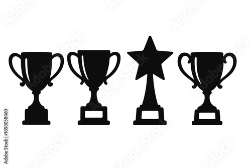 Trophy silhouette symbolizing success and achievement in sports competitions, award ceremonies, victory celebration, winner prize icon, champion cup vector illustration transparent background