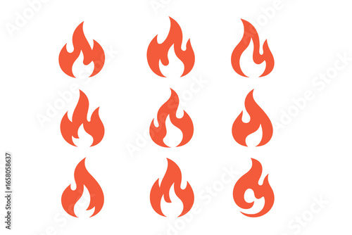 Minimalist flame icons collection, set of unique fire symbol designs, abstract burning shapes, modern flame vector illustration for graphic design, branding, decoration, creative inspiration
