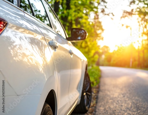 White car on a sunny road
