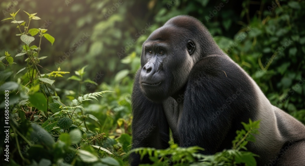 Obraz premium Gorilla in dense jungle