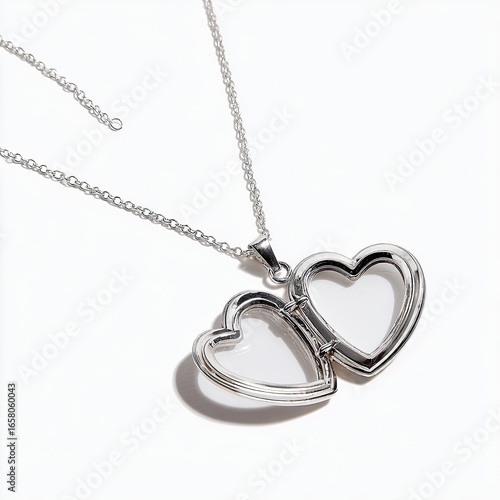 Silver heart locket necklace, open