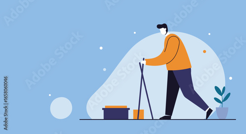 Person sweeping with a broom and dustpan, symbolizing home cleaning, maintenance, and tidiness. Ideal for hygiene, domestic work, or janitorial service concepts.