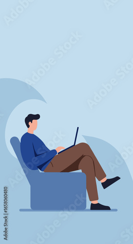 Person working comfortably on a laptop, depicting remote work, online learning, or digital communication. Ideal for modern lifestyle and business themes.