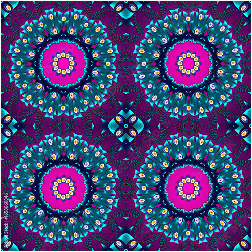 Evil eye beads follow each other's mandala patterns, blue evil eye beads
