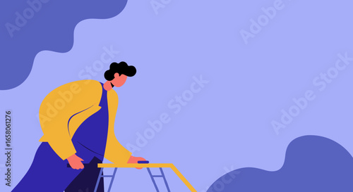 Minimalist illustration of a person engaged in outdoor work, pushing equipment. Perfect for concepts of home maintenance, gardening, and productivity.