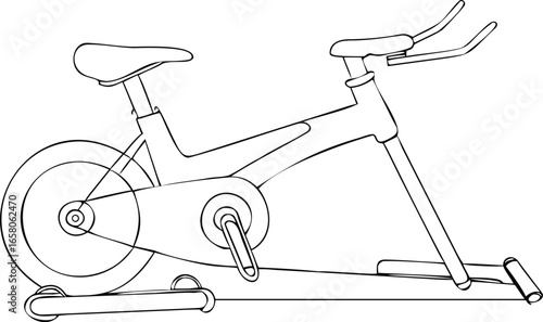 Stationary bike equipment outline drawing illustration. one continuous line drawing of stationary bike. draw, editable, stationary, continuity, drawing, graphic, training, vignetting, art,vector 