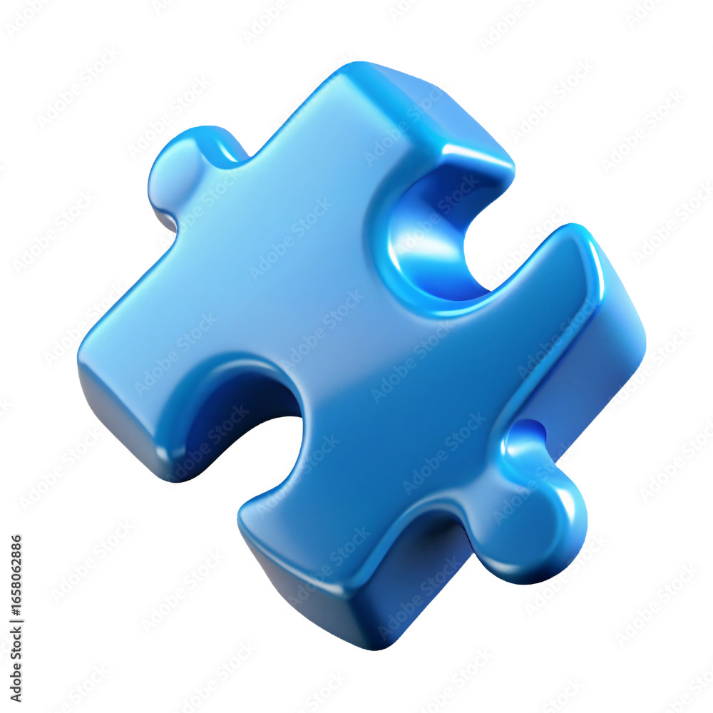 Obraz premium Blue 3D puzzle piece on white background jigsaw isolated on a transparent background